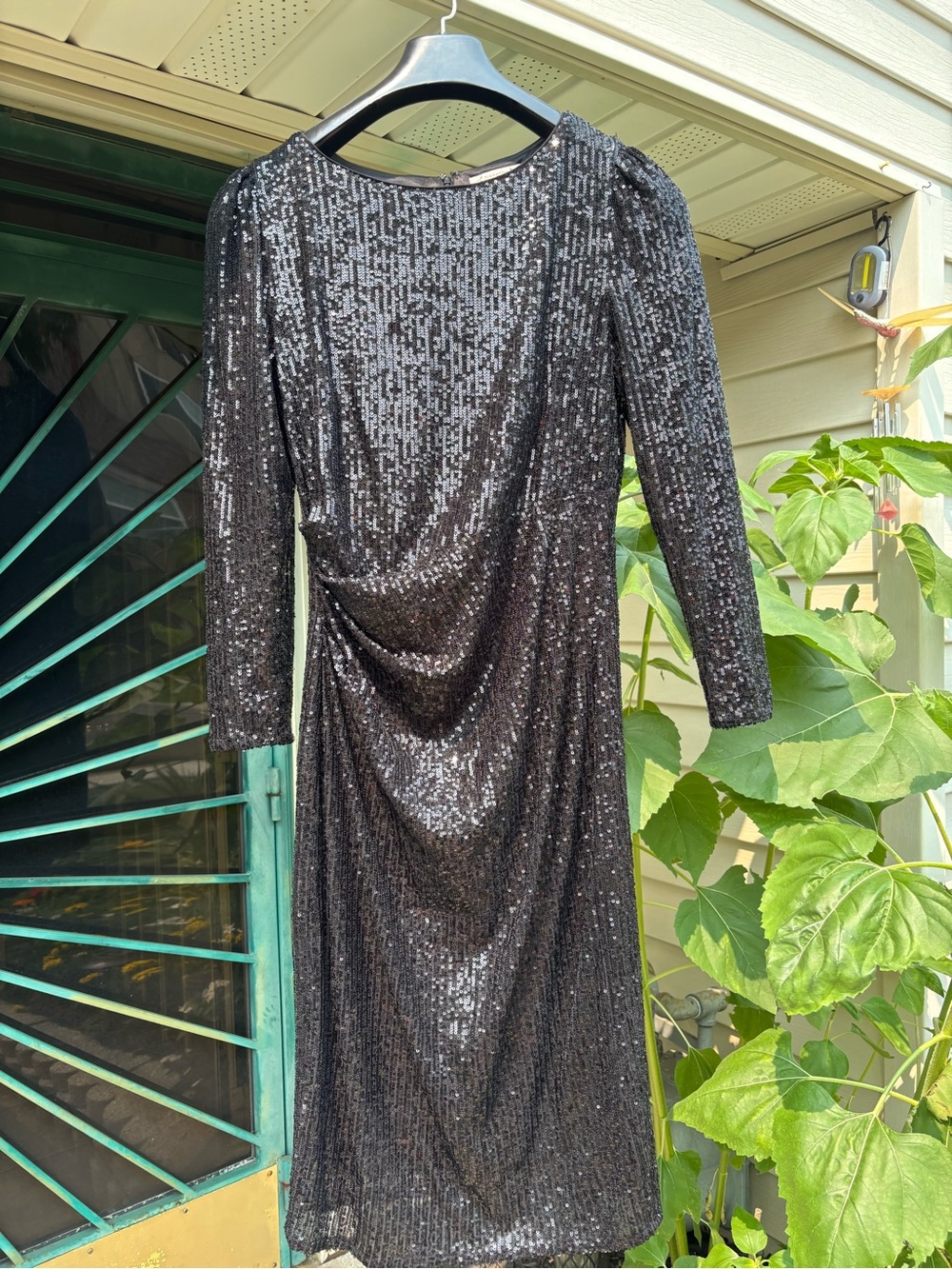 Nanette Lepore Black Sequin Long Sleeve Midi Dress